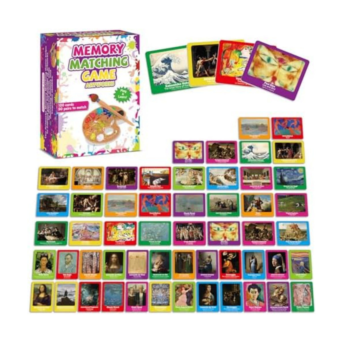 gisgfim 100 PCS Memory Matching Game Famous Paintings Concentration Memory Card for Adults Learning Educational Game A Fun & Fast Artworks Theme Matching Games