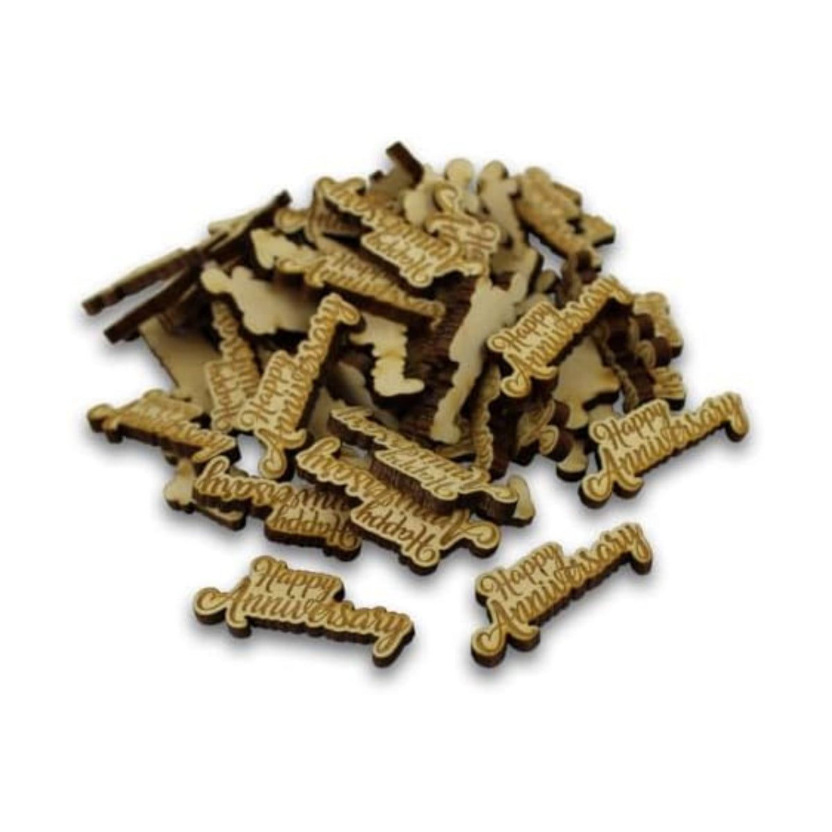 Confetti - Engraved Wood - Rustic Wooden Wedding Decor Party Table Scatter Decorations (Happy Anniversary)