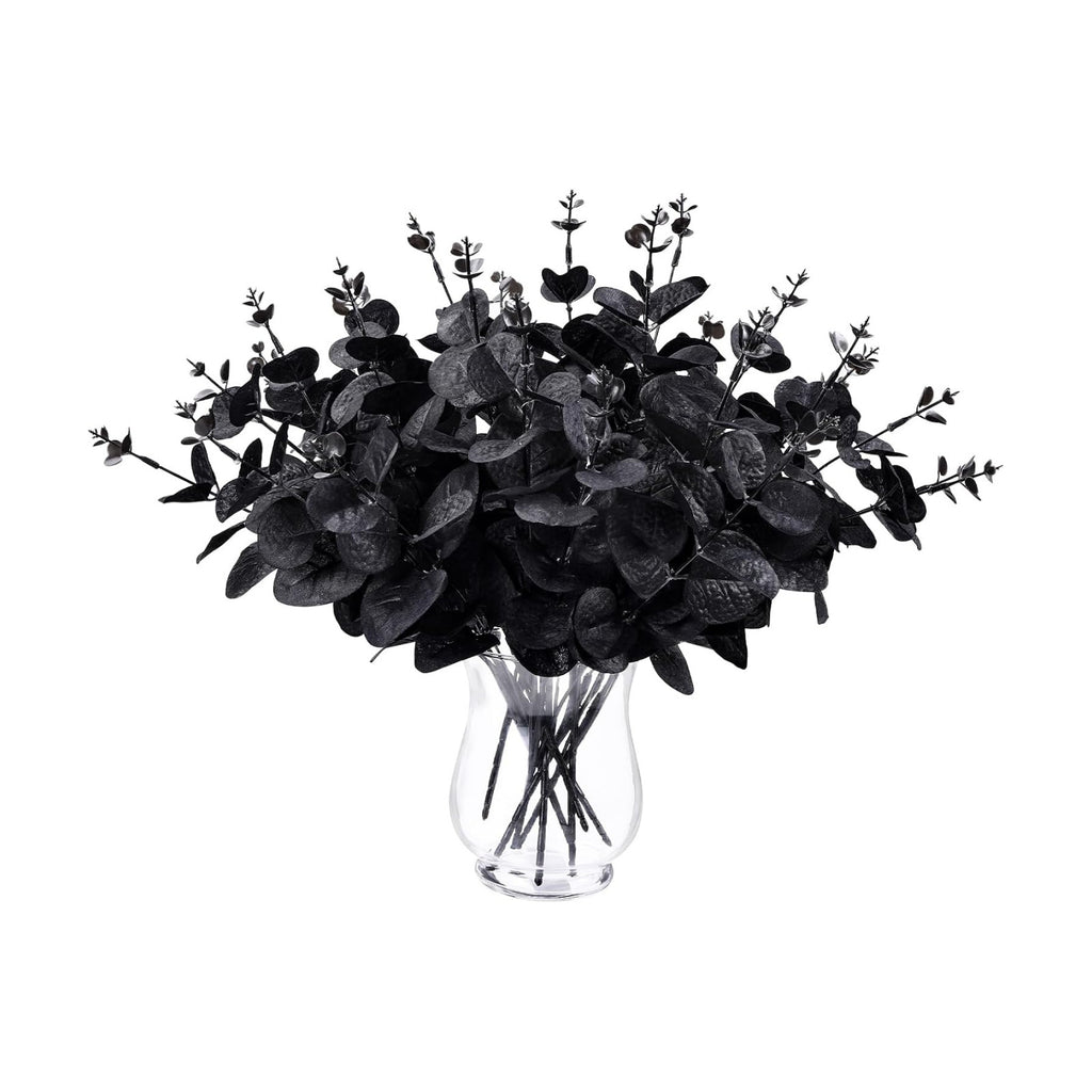 DIYDEC 18Pcs Black Artificial Flowers 2 Styles Black Eucalyptus Stems Decor