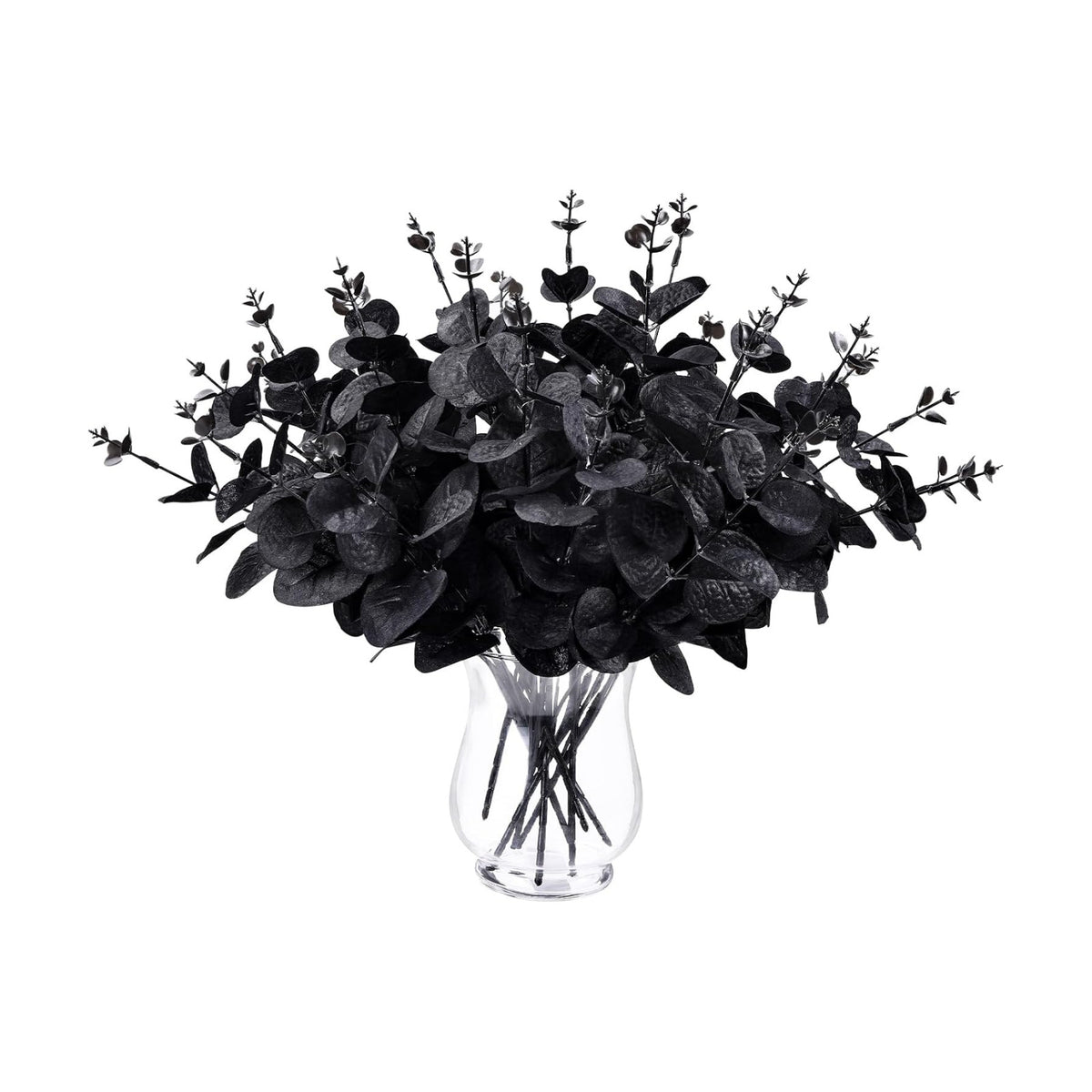 DIYDEC 18Pcs Black Artificial Flowers 2 Styles Black Eucalyptus Stems Decor