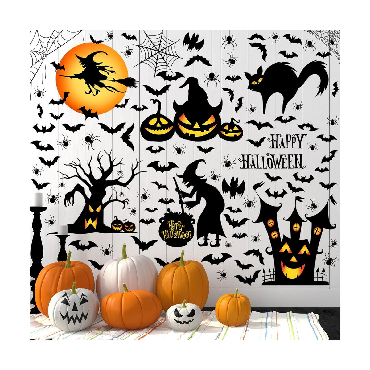 Haull 6 Sheet Watercolor Halloween Wall Stickers Halloween Wall Decals