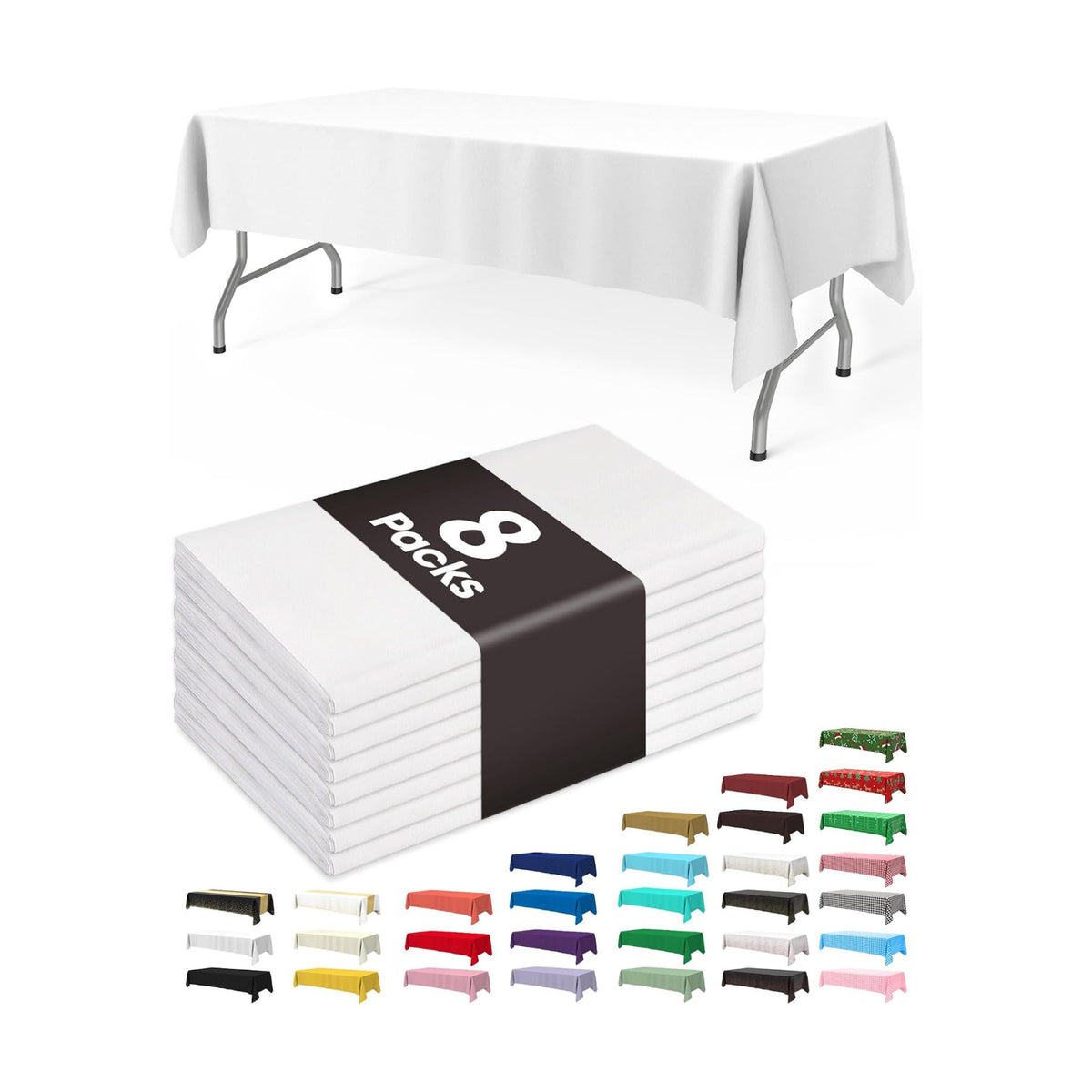 Pureegg Plastic Table Cloth Disposable 8 Pack 54 x 108 Inch, White