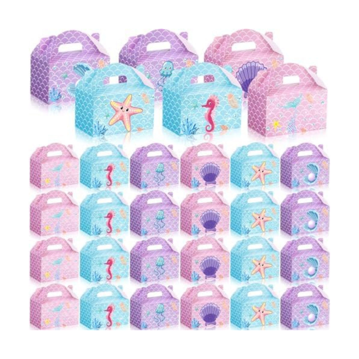 24 Pcs Mermaid Party Favors Treat Boxes Shell Pearl Mermaid Gift Bags