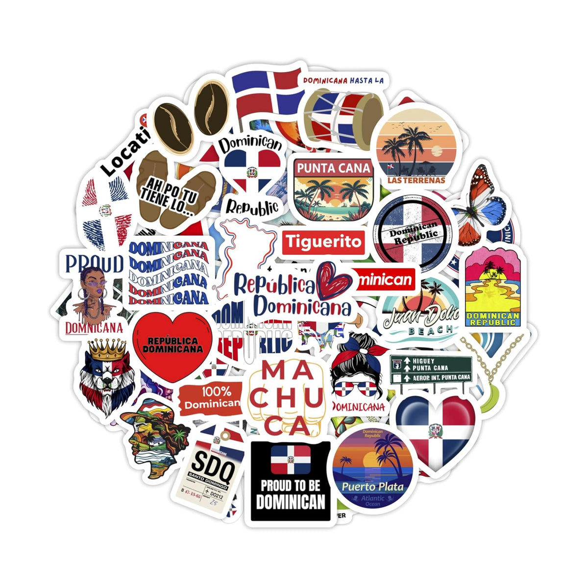 100Pcs Dominican Republic Stickers for Water Bottle and Laptop - Dominican Republic Party Supplies & Decorations, Waterproof Vinyl Decals, Flag and Culture Stickers, Gifts for Women & Men