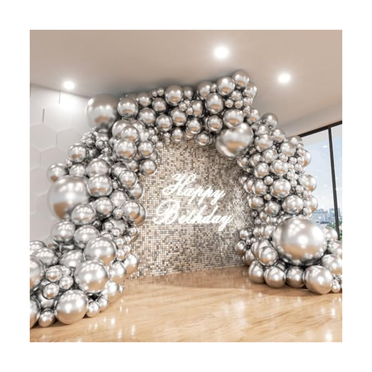 Silver Balloon Arch Kit, 143Pcs Chrome Metallic Silver Latex Balloon Garland kit, 18 12 10 5Inch Different Size Balloons for Wedding New Year Anniversary Baby Shower Birthday Party Decorations