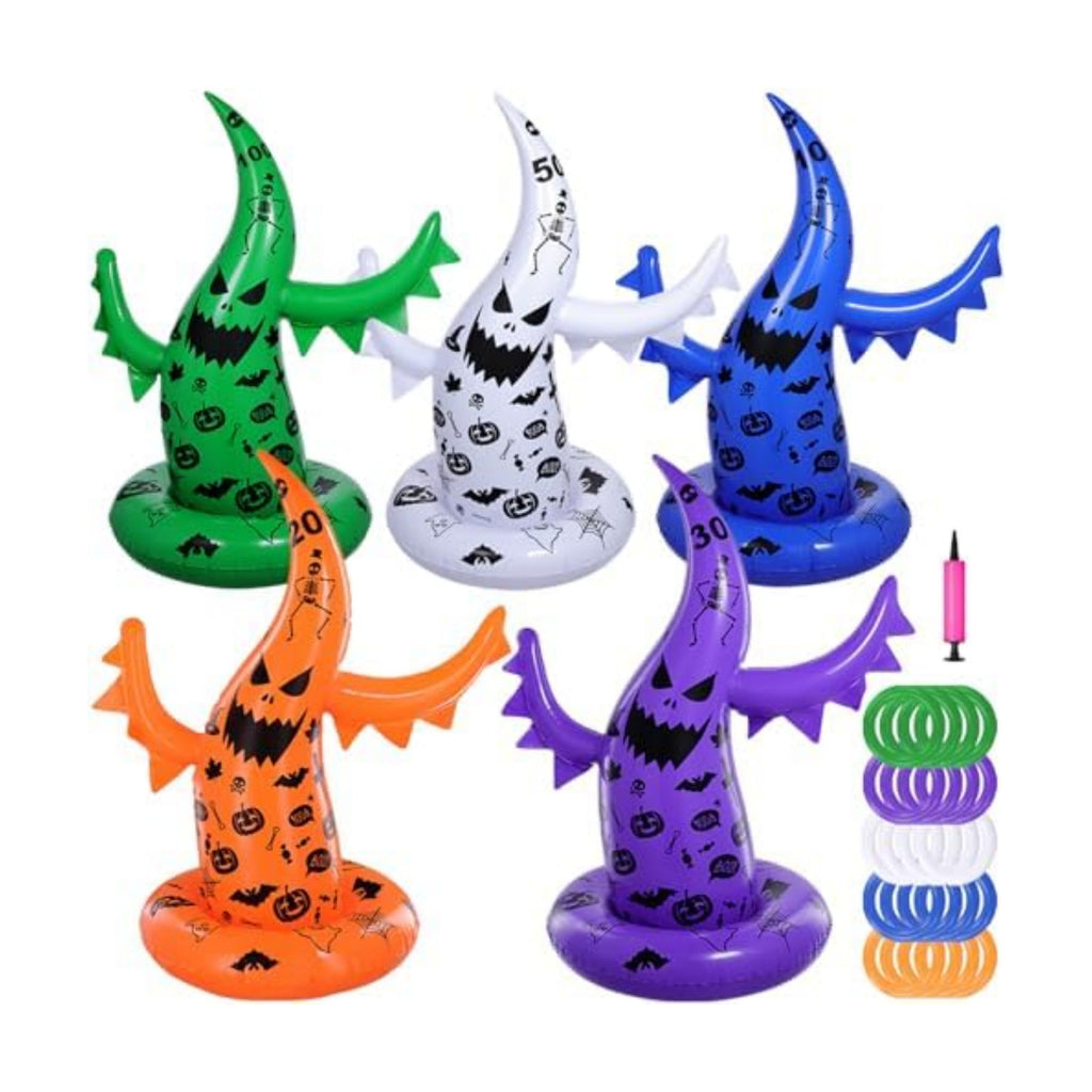 Halloween Ring Toss Game Set, 5 Pack Inflatable Ghost Witch Hat Ring Toss Fun Halloween Games for Kids Trunk or Treat Party Games Carnival Activities Indoor Outdoor Halloween Party Supplies