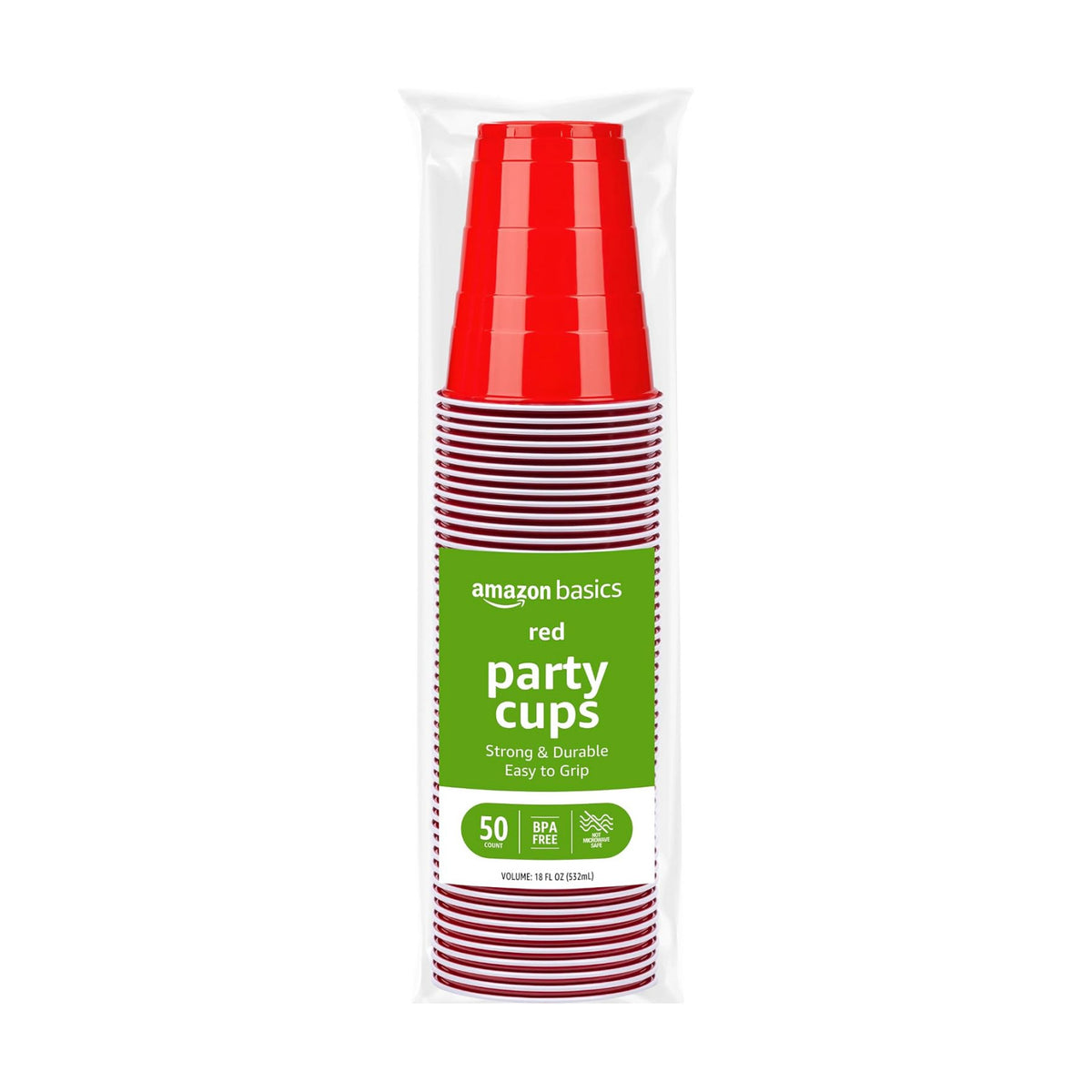 Amazon Basics Disposable Plastic Party Cups, Red, 18oz, 120 Count, Large Pack, Packaging May Vary