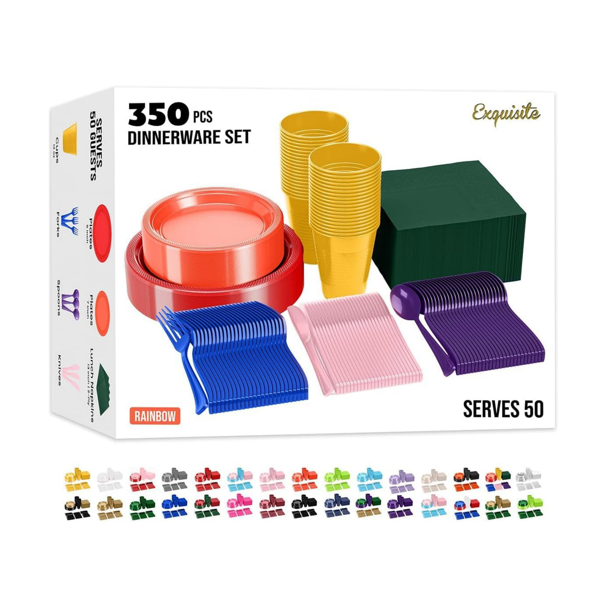 Exquisite 350 Pcs Rainbow Plates and Napkins Party Supplies Plate Sets
