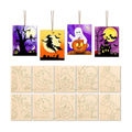 COCHIE 10PCS Large Halloween Unfinished Wood Crafts to Paint for Adults, Bulk Predrilled Wooden Ornaments for Painting, Ghost Witch Bats Paintable Wood Slices Craft Supplies with Ropes