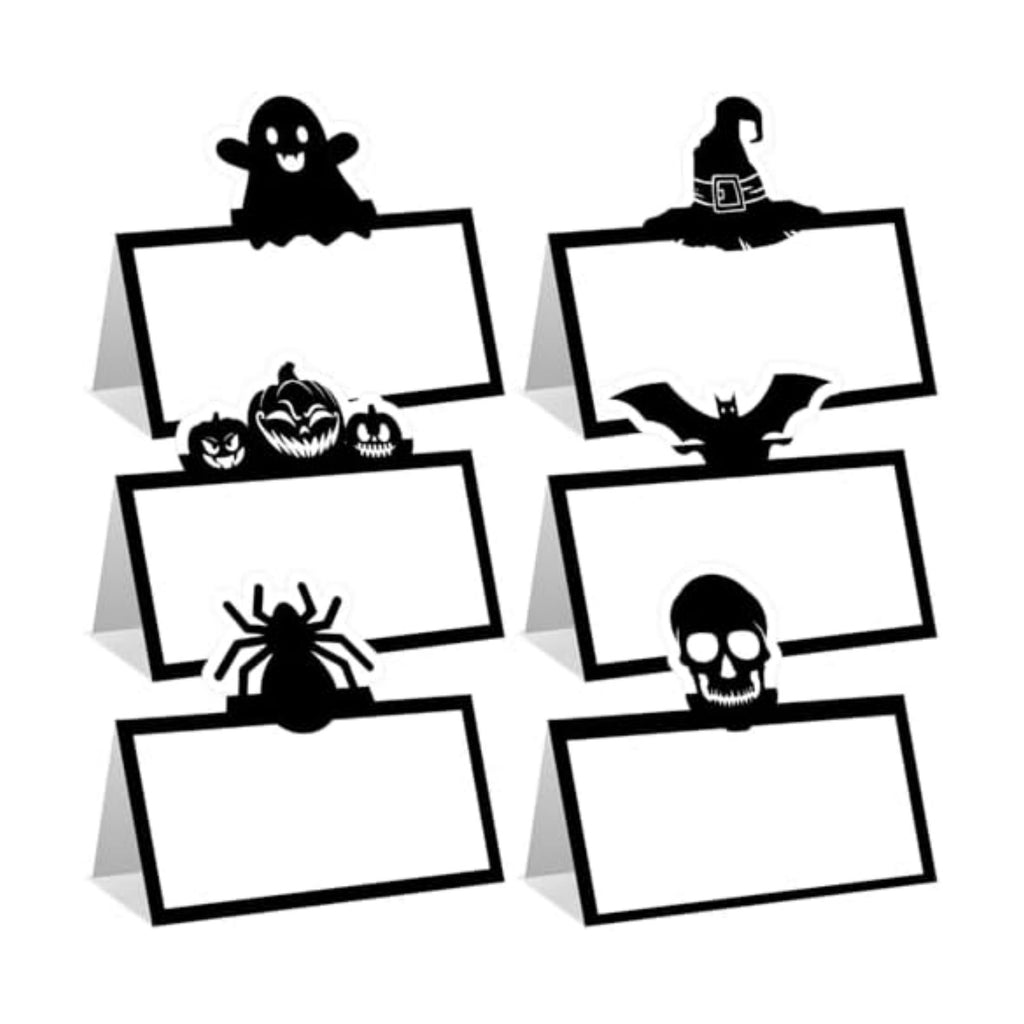48 Pcs Halloween Place Cards Skeleton Gothic Spider Ghost Placecard Holders Greeting Cards Pumpkin Seating Name Tents for Wedding Dinner Halloween Party Table Birthday Supplies