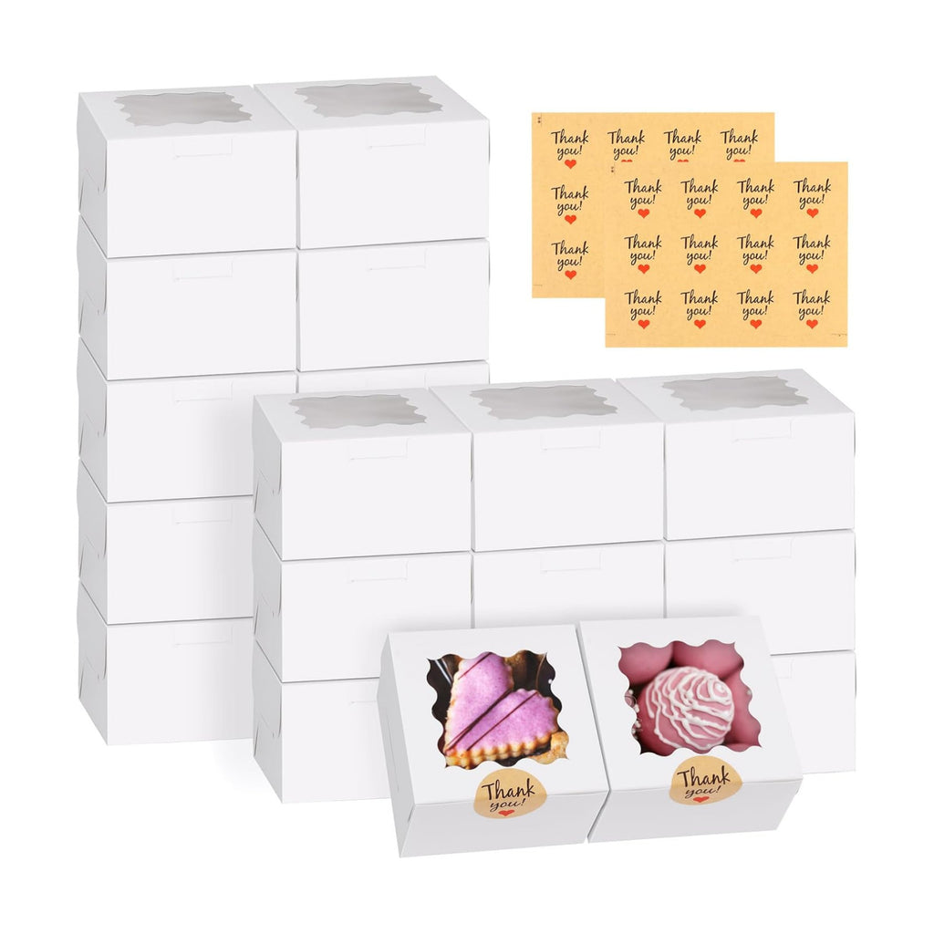WINKIO Cookie Boxes with Window, Small Bakery Boxes for Dessert Pastry