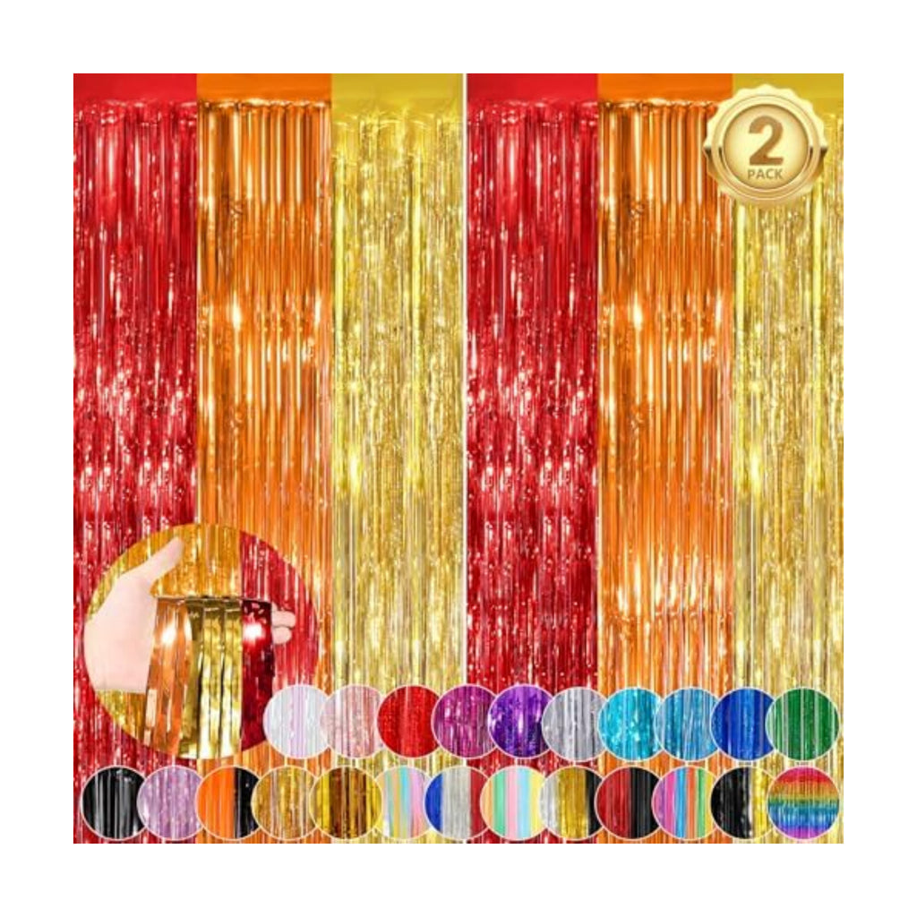 Rainbow Party Backdrop Decorations, Foil Fringe Curtains 2Pack 3.3x8.3 Ft