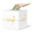 White Wedding Card Box with Gold Foil Design, Paperboard 8.7" Gift Card Holder for Graduation Birthday Party Reception Retirement Anniversary Bridal & Baby Shower