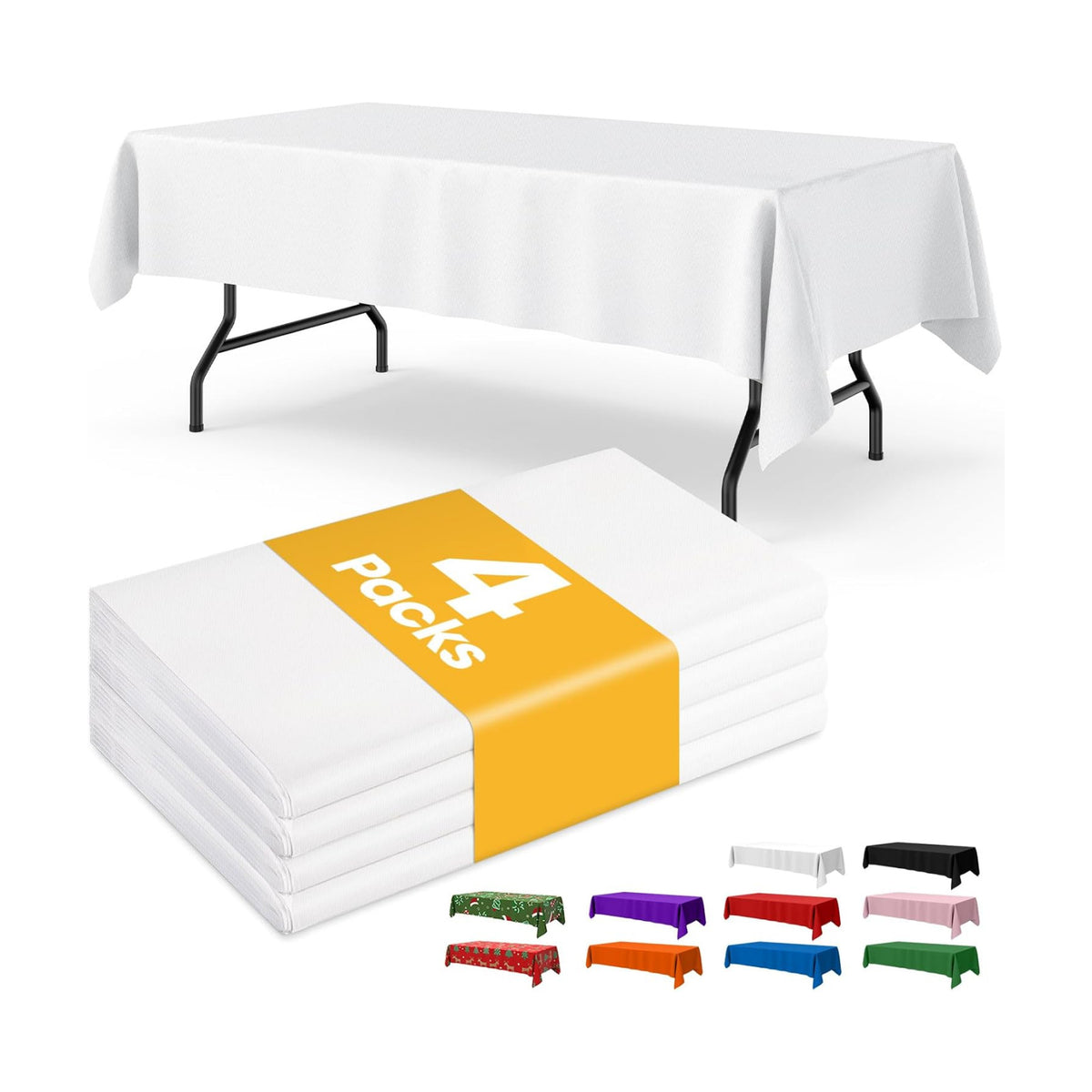 Niuara White Plastic Table Cloth - 4 Pack 54" × 108" Rectangle Disposable Tablecloths for 6FT Tables, Table Cover for Party, Holiday & Gathering Use