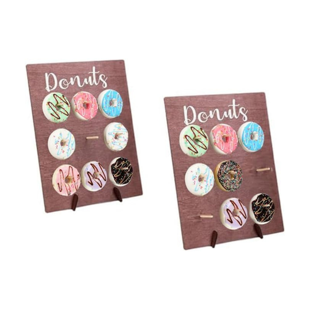 2 Pcs Wood Donut Wall Display Stand Reusable Rustic Doughnut Board Holder Donut Party Supplies for Wedding Birthday Family Party festival Table Decor (Curry and White)