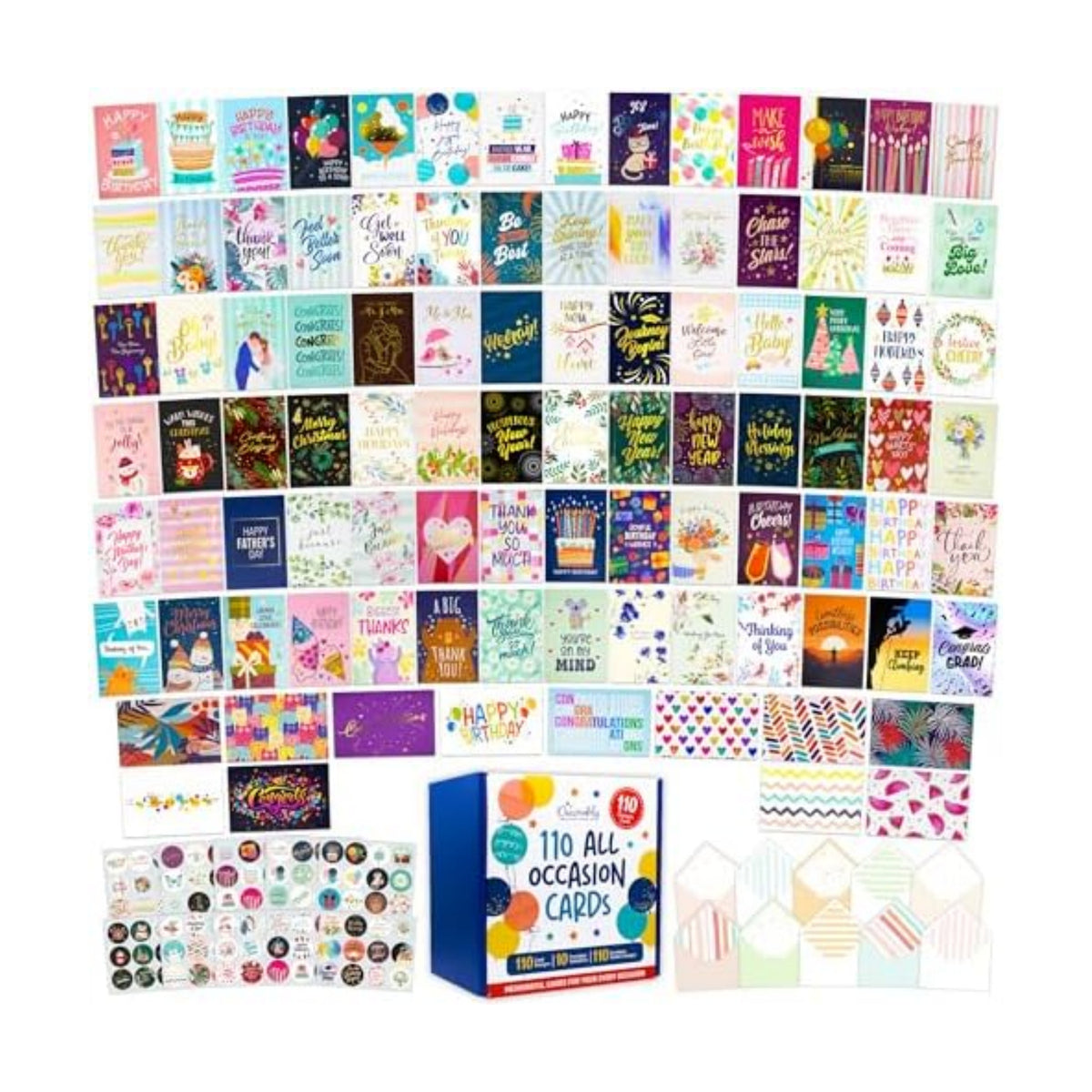 Decorably 110 Pack Gold Foil 5x7in All Occasion Cards Assortment Box Set