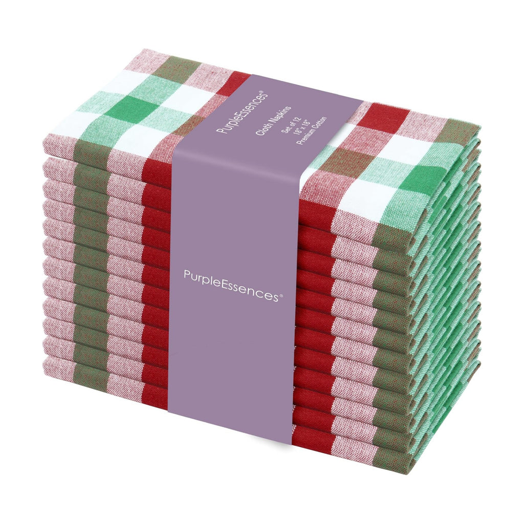 PurpleEssences Plaid Napkins 18x18 Buffalo Plaid - Red Green & White