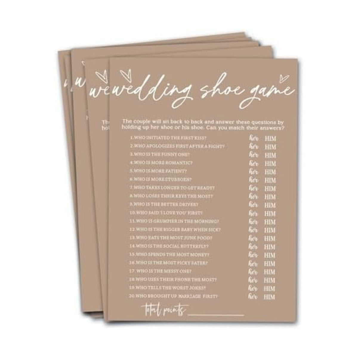 Bridal Shower Games Cards - Wedding Shoe Game for 25 Guests, Engagement Party Games, Minimalist Brown Party Supplies - D04
