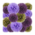 18 PCS Tissue Paper Pom Poms, Tissue Pom Poms Flowers, Sizes of 6", 10", 12", 14" Hanging Paper Flower Ball for Wedding, Birthday, Halloween, Christmas, Baby Shower Party Decor (Gold Purple)