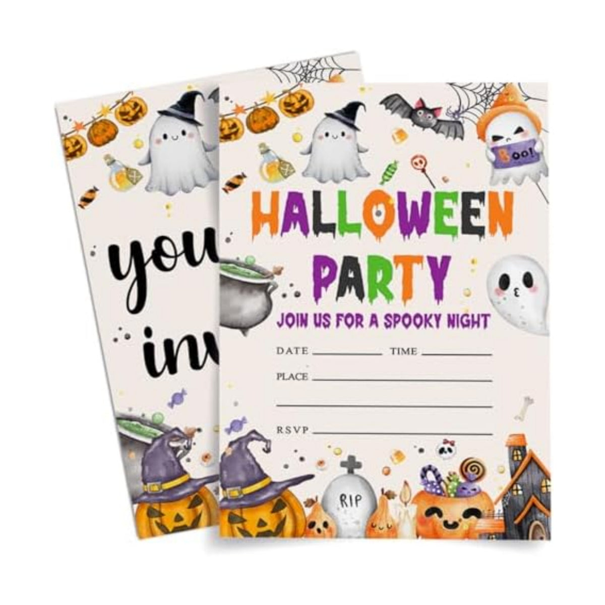 Halloween Party Invitations for Kids, Gender Neutral Halloween Invitations Girl Boys Spooky Invite Cards, Join Us for a Spooky Night, 20 Invites with Envelopes (4"x6")