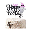 1Pcs Happy Halloween Cake Topper Black Glitter Happy Boo Day Cake Topper Castle Witch Pumpkin Ghost Bat Halloween Cake Decorations Cake Pick for Halloween Birthday Baby Shower Party Supplies