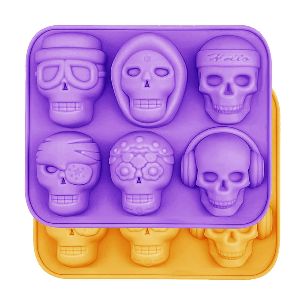 Skull Cake Pan Silicone Mold, 2 Pack Large 3D Halloween Skull Silicone Molds for Baking Cakes Pizza Chocolate Candy Soap