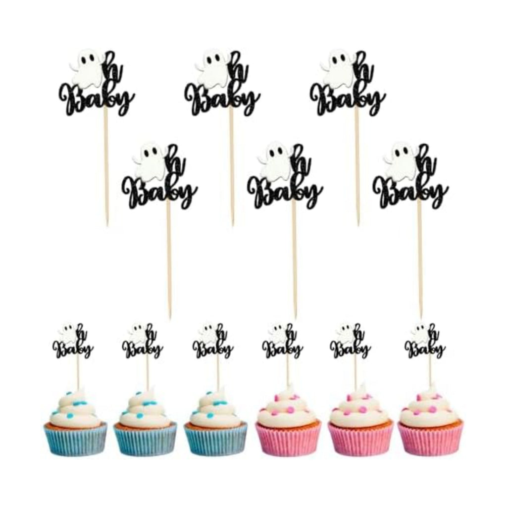 24 Pcs Ghost Oh Baby Cupcake Toppers - Halloween & Baby Shower Decorations, Little Boo Cupcake Picks, Ghosts Cake Decoration for Gender Reveal