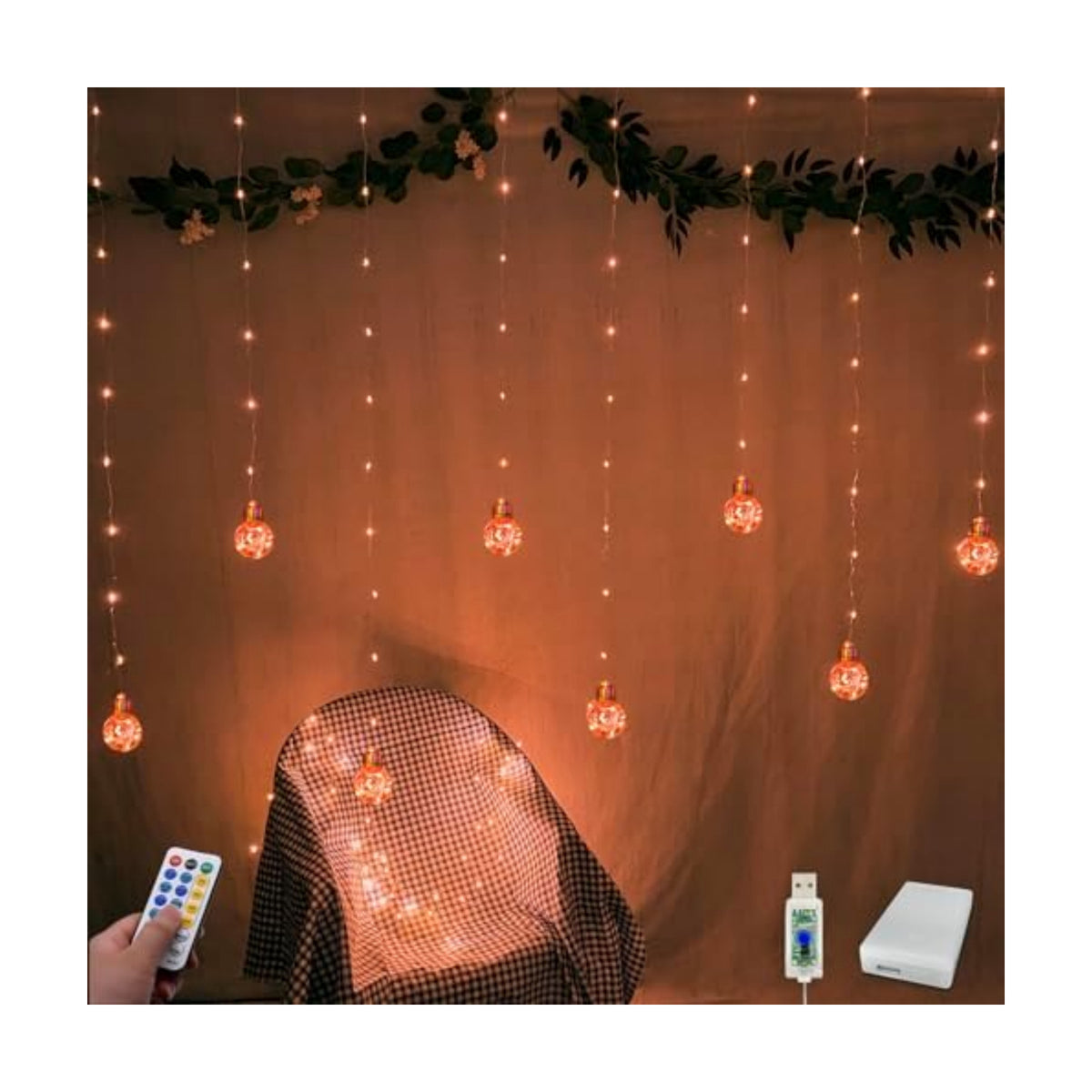 YOLIGHT Wishing Ball Curtain Lights 9.8 x3.3 ft, USB/Battery Powered