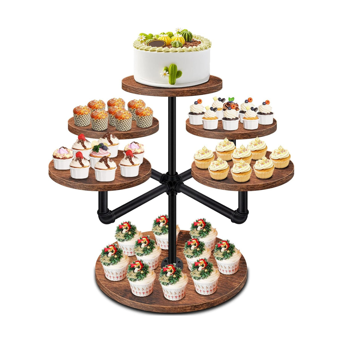 Cupcake Stand for 50 Cupcakes, 3 Tier Large Wooden Cupcake Tower