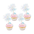 30 PCS Foil Firework Cupcake Toppers Happy Birthday Cupcake Toppers Sparkle Tinsel Flower Drink Stirrers Cocktail Fruit Toothpicks for Valentine's Day Baby Shower Party Cake Decor Supplies White