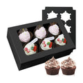 30-Set Cupcake Boxes Bulk with Clear Display Window Hold 6 Standard Cupcakes, Disposable Food Grade Black Cupcake Carrier Cupcake Container, Perfect for Cupcakes Muffins Cookies Pastries