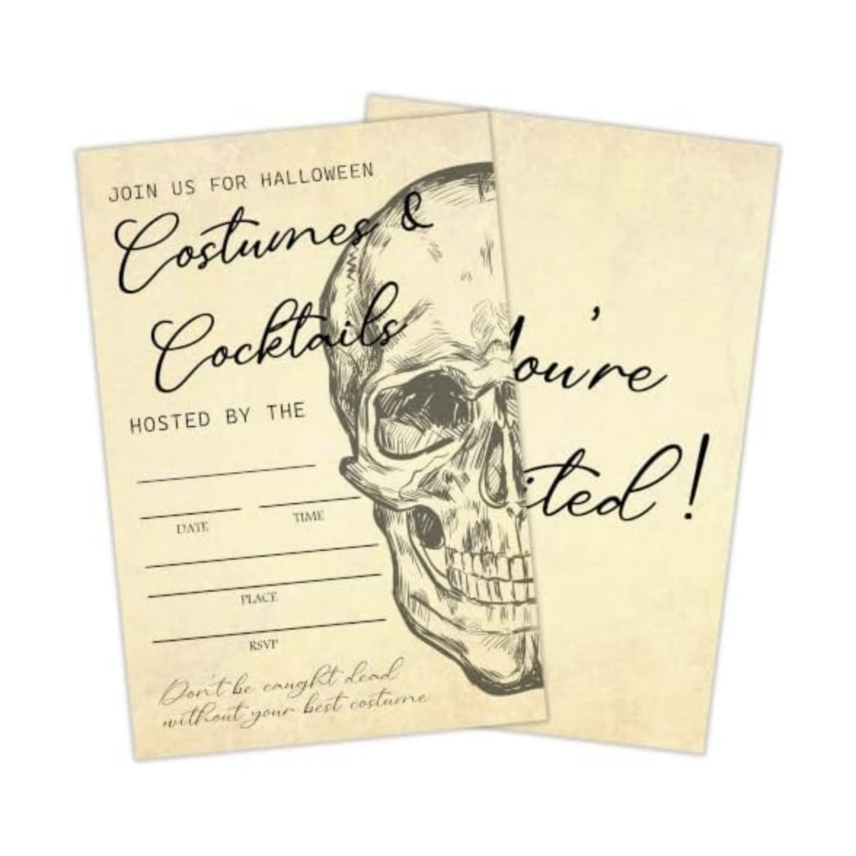 Halloween Party Invitations With Envelopes - Retro Skulls, Costume & Cocktails - 20 Invitations With Matching Envelopes - Costume Party, Scary, Spooky Invite Cards For Adults, Party Supplies - A09