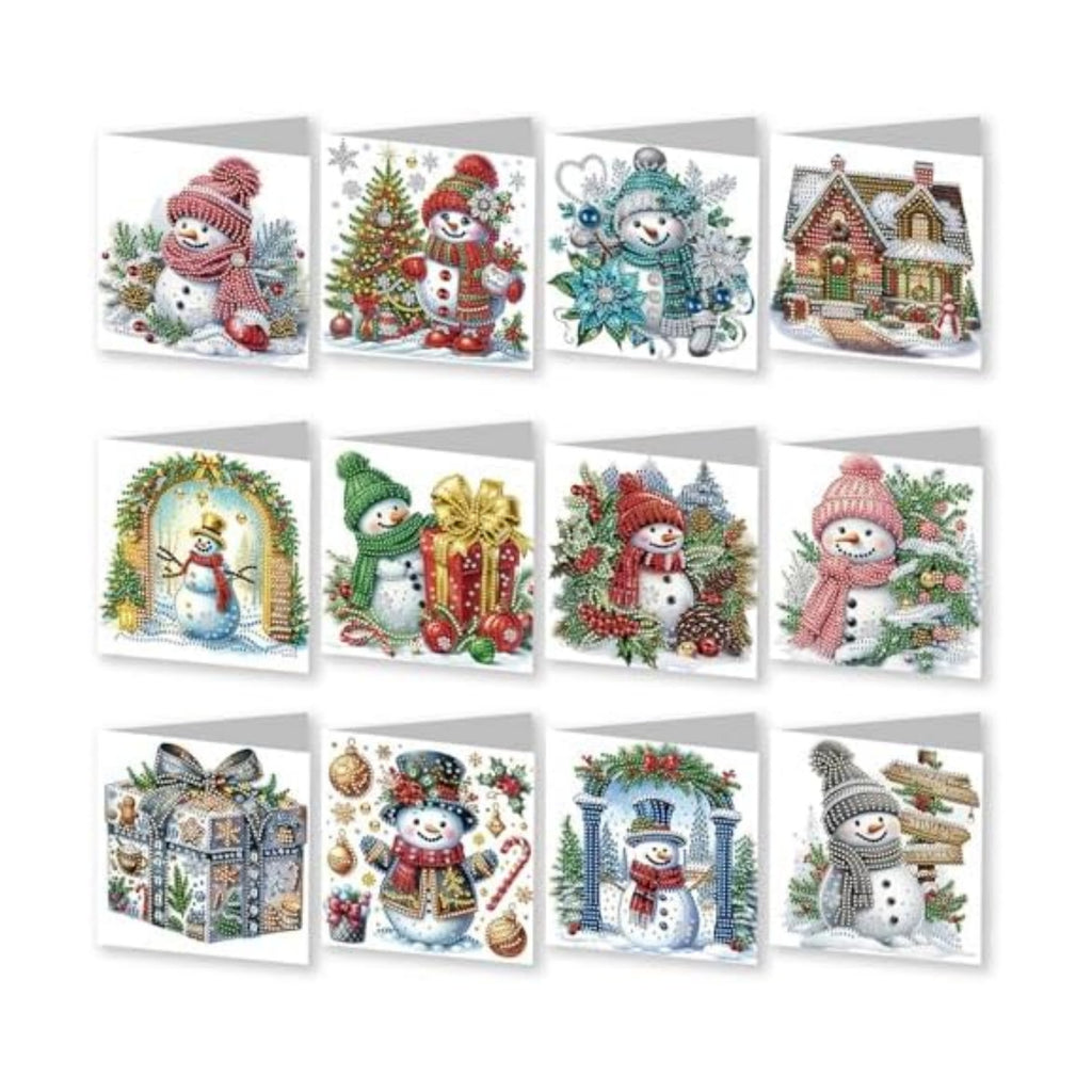 YOKUSHI 12 PCS Diamond Art Painting Christmas Greeting Cards with Envelopes, Snowman Craft DIY Card Making Kits for Adults Gifts (White)