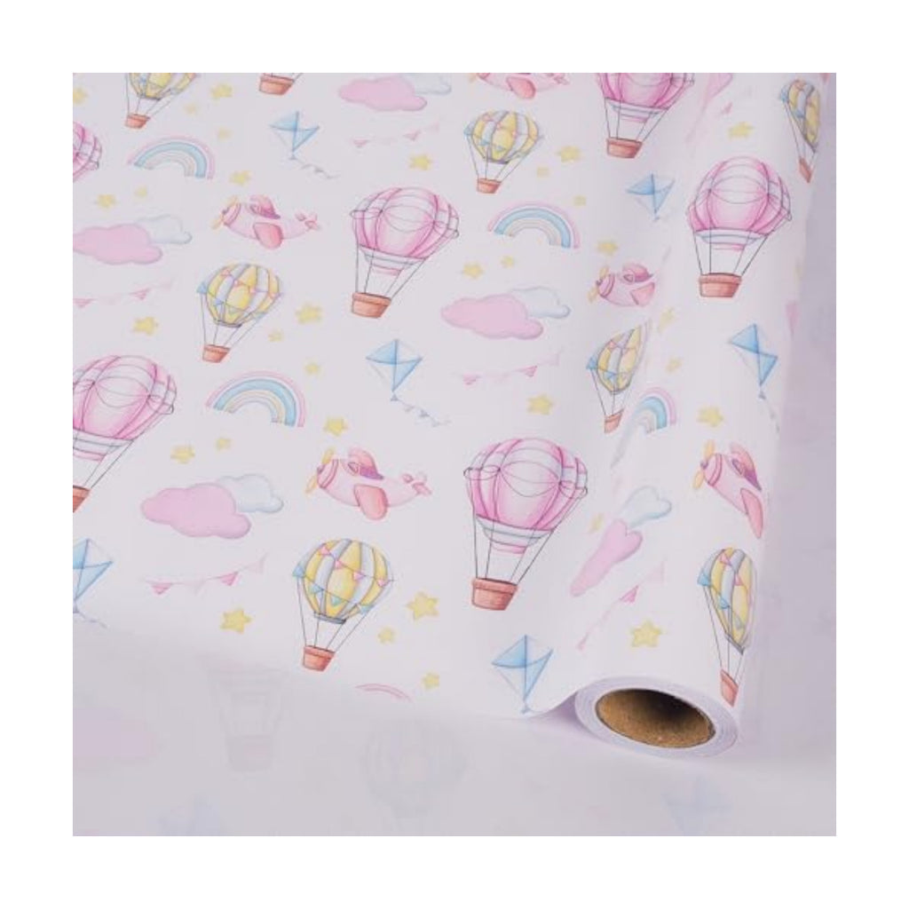 RayofSun Pink Hot Air Balloons Wrapping Paper for Baby Girl - 17 Inch x 32 Feet Mini Rolls Baby Shower Wrapping Paper Roll for Birthday, Girl’s Themed Party Celebrations Gift Wrap