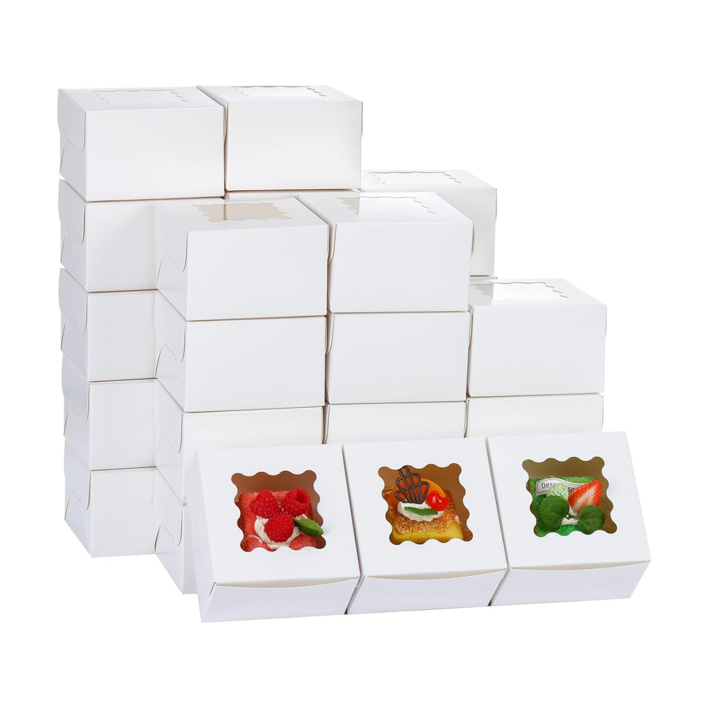 Moretoes 200pcs Small Cookie Boxes with Window,4x4x2.5In Brown Bakery Boxes
