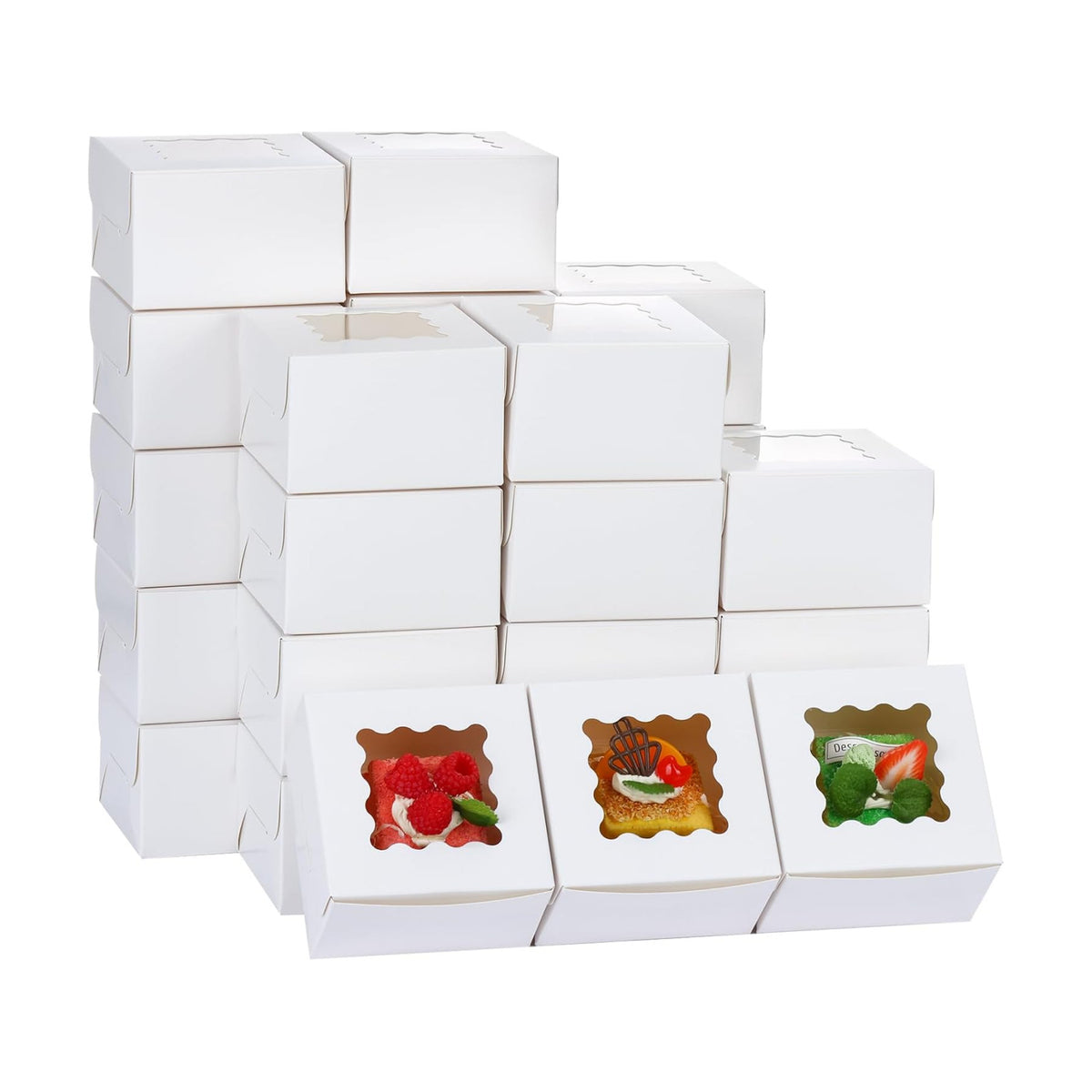 Moretoes 200pcs Small Cookie Boxes with Window,4x4x2.5In Brown Bakery Boxes