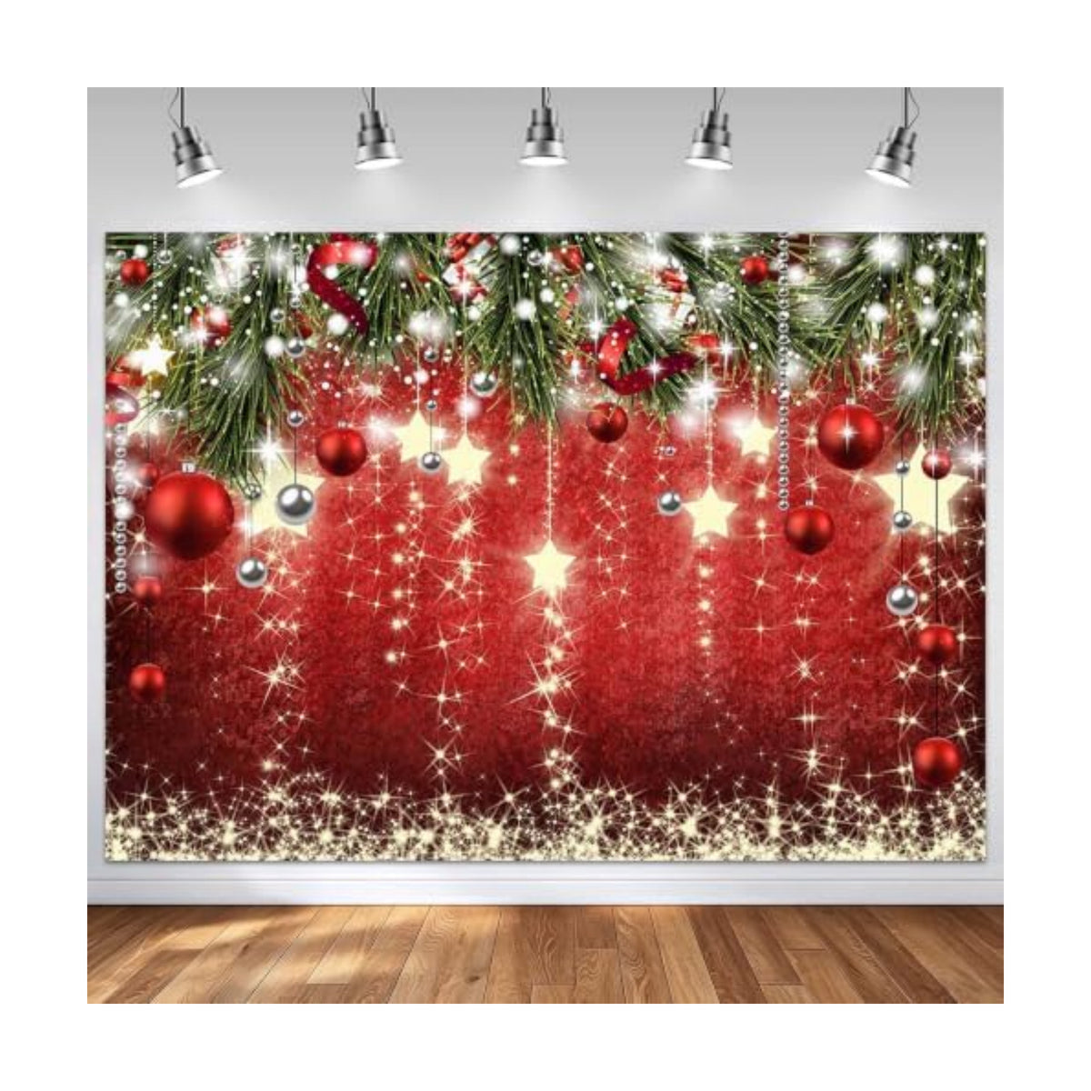 Mocsicka Christmas Backdrop Red Ball Xmas Merry Christmas Party Decorations for Family Holiday for Photography Photo Booth Props (Red, 8x6ft(96"x72"))