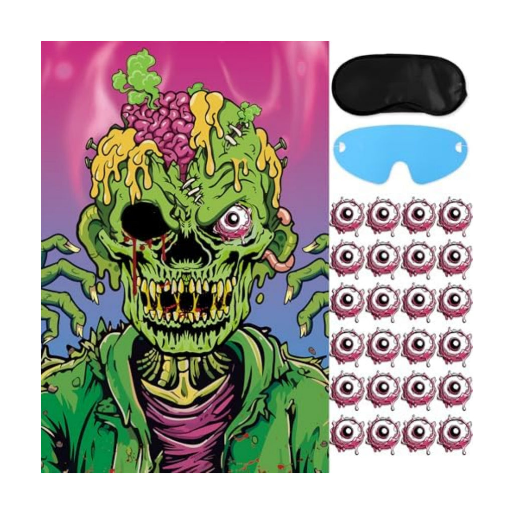Hxezoc Pin The Eyeball On The Zombie Game with 24 Pcs Eyeballs Stickers, Halloween Pin The Tail Scary Zombie Party Games for Kids Halloween Party Birthday Party Supplies