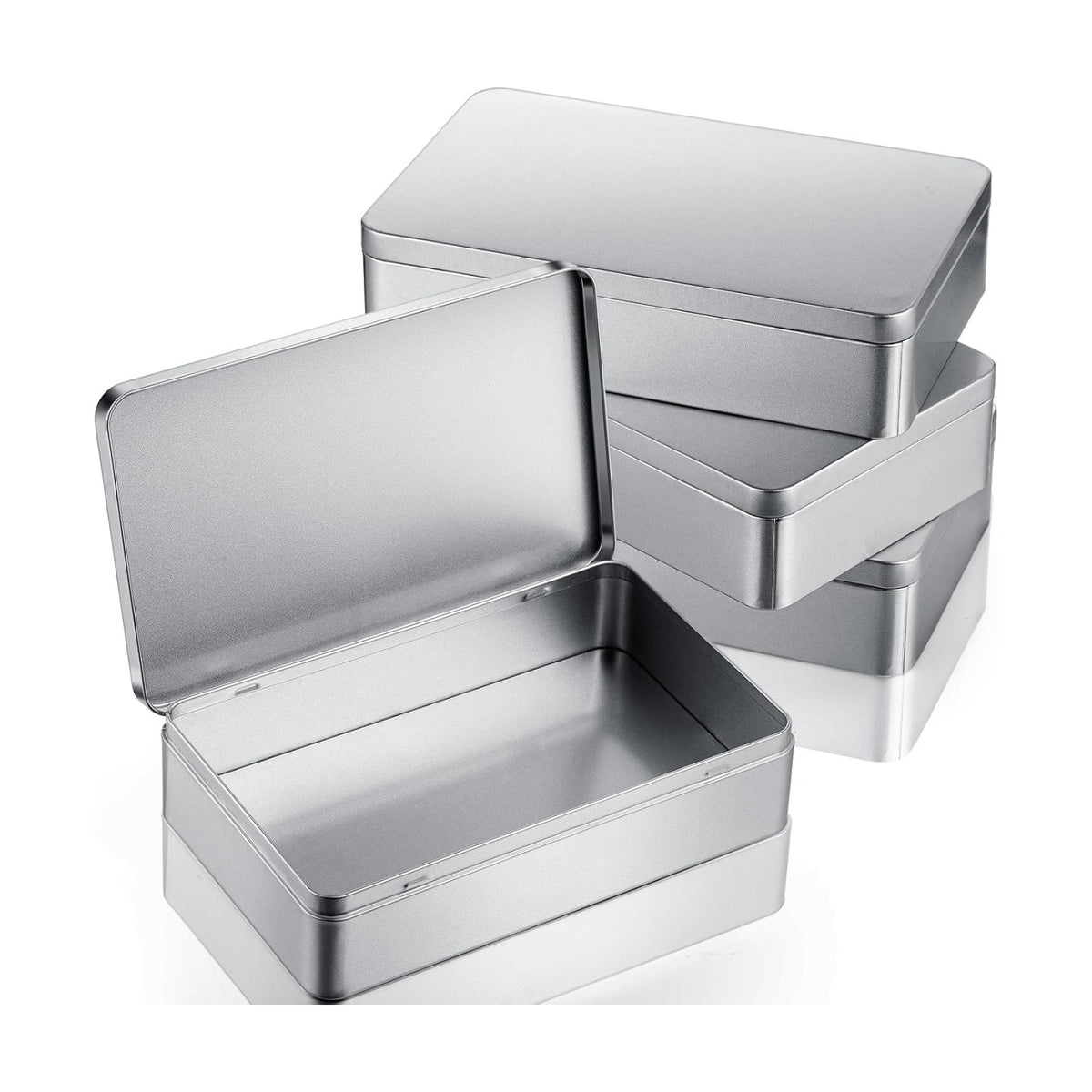 Hotop 8.5 x 5.3 x 1.9 Inch Metal Tins with Lid Storage Box, Silver, 4 Pack