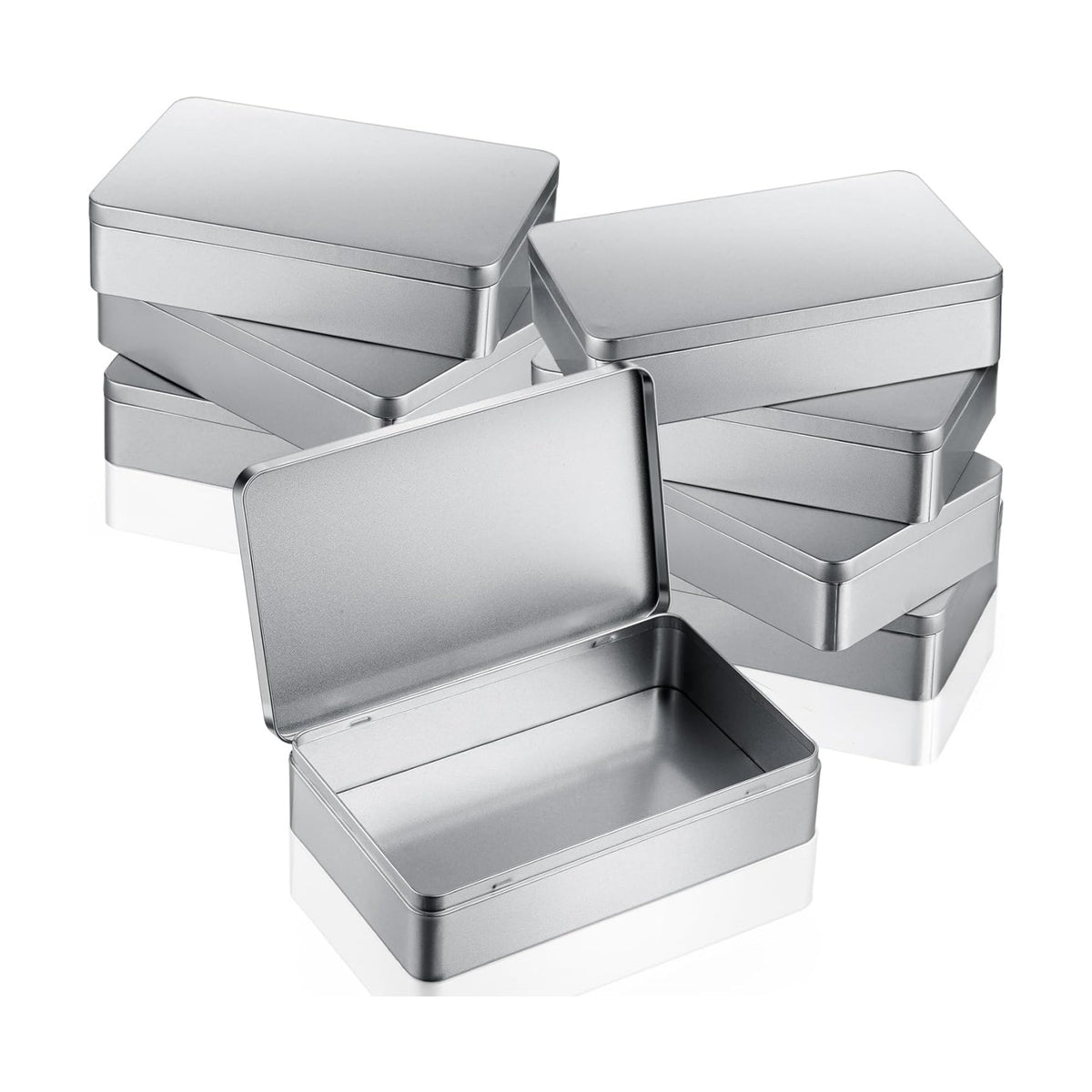 Hotop 8.5 x 5.3 x 1.9 Inch Metal Tins with Lid Storage Box, Silver, 2 Pack