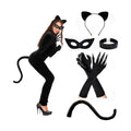 Halloween Cat Costume Accessories for Women, 5PCS Cute Black Cat Mask Ears and Tail Set, CatClaw Gloves Necklace for Adults Party Masquerade Cosplay