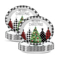 50Pcs Christmas Oval Paper Plates Large Disposable 11'' Dinner Plates Heavy Duty Buffalo Plaid Christmas Tree Black White Party Decoration Xmas Serving Tray for Holiday Party Supplies Tableware Set
