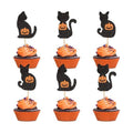 24Pcs Halloween Cat Cupcake Toppers Pumpkin Kitty Cupcake Picks