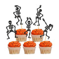 25Pcs Glitter Black Skeleton Cupcake Toppers Human Dance Skeleton Cupcake Picks for Halloween Party Decorations Horror Halloween Boys Girls Goth Birthday Wedding Cupcake Decorations