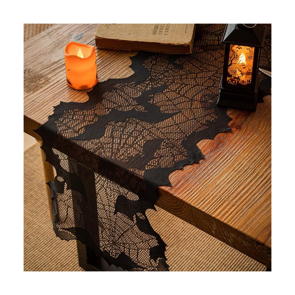 Black Lace Bat Web Halloween Table Runner - 13 x 70Inch