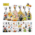 QOIUSO 100 PCS Halloween Clear Cellophane Treat Bags: Clear Candy Bags with 110 Twist Ties for Gooide Cookies Gifts and Party Favors Packaging, Halloween Trick or Treat Party Supplies - 6 Style