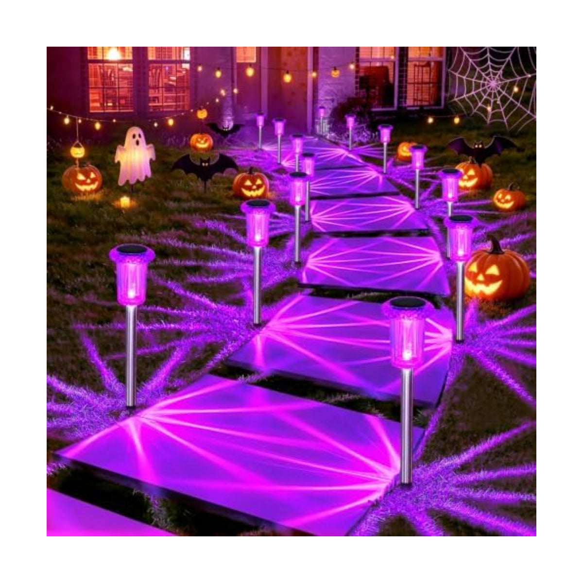 DenicMic Solar Halloween Lights Outdoor 15 Pack Purple LED Halloween Decor