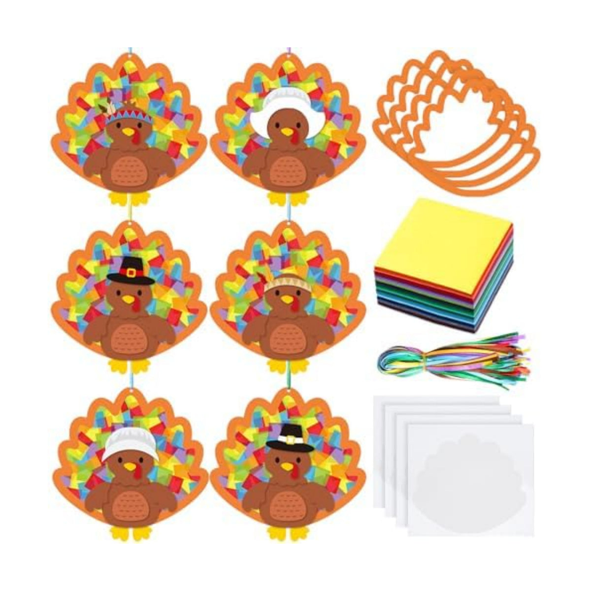 Chiisong 24 Sets Thanksgiving Turkey Crafts DIY Turkey Tissue Paper Crafts