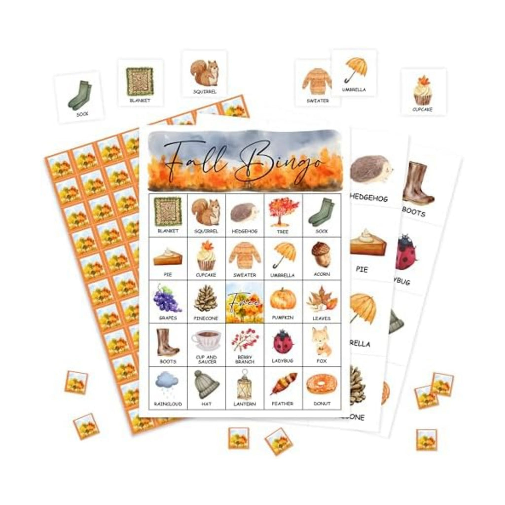 Fall Bingo Game, Thanksgiving Bingo Cards Set, Autumn Birthday Party Supplies for Adults, Family Friends Activities Favors Decorations for 24 Players, 01