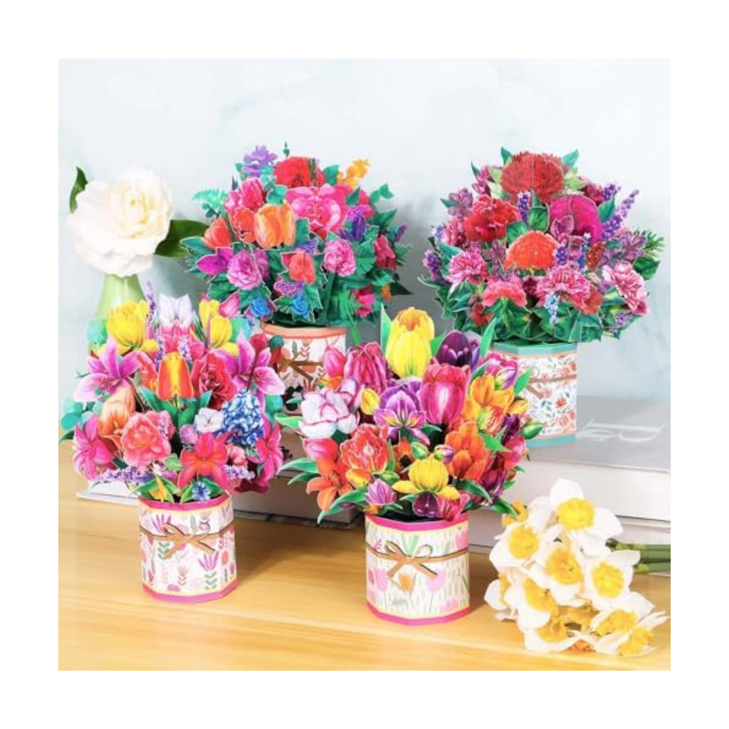 4 Pack Paper Flower Pop Up Cards, Flower Birthday Card Popup 3D Greeting Gift Cards for Mother's Day, Graduation, Anniversary, Get Well, Thank you Cards for All Occasions with Envelope and Note